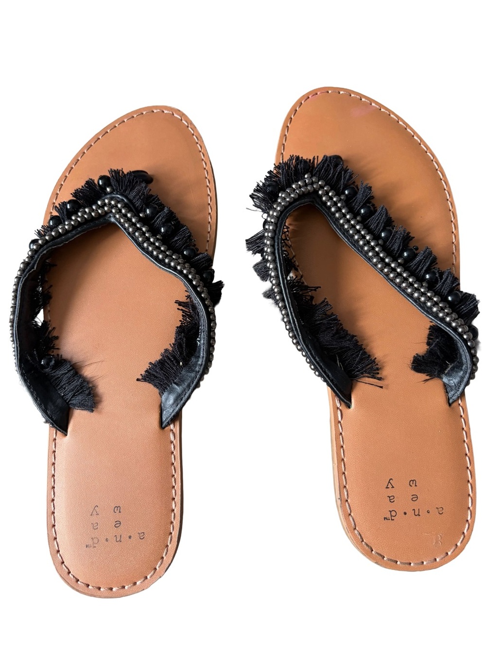 a new day Alexis Beaded Black Fringe Sandals Size 7